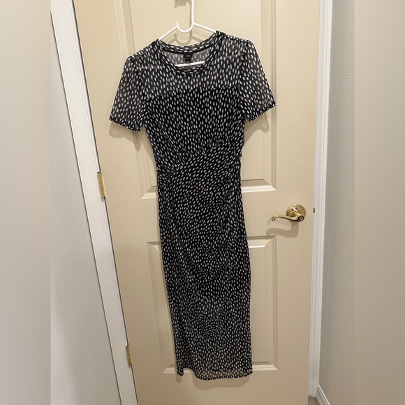 River Island Black and White mesh midi cocktail dress with zipper - Picture 2 of 7